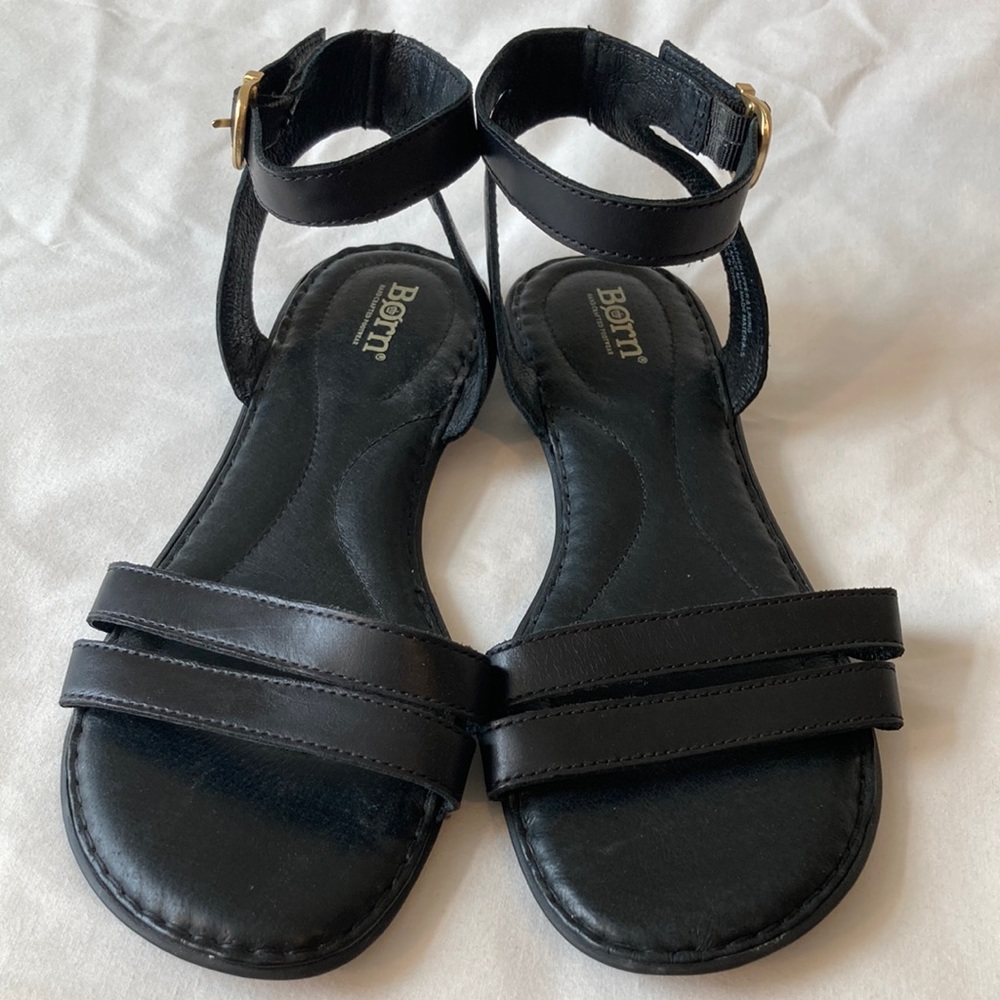Born Black Leather Ankle Strap Sandals